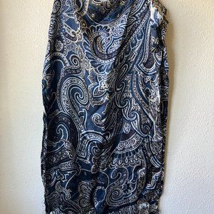navy blue paisley scarf women's silk
